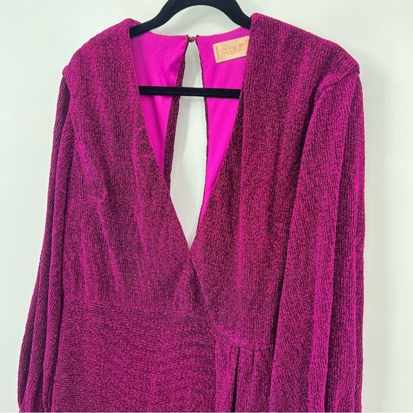 Club London Glitter Plunge Neck Drape Mini Dress Metallic Purple ASOS Bodycon - Picture 7 of 14